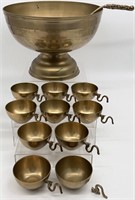 Chinese Dragon Tail Brass Punch Bowl w/ Cups