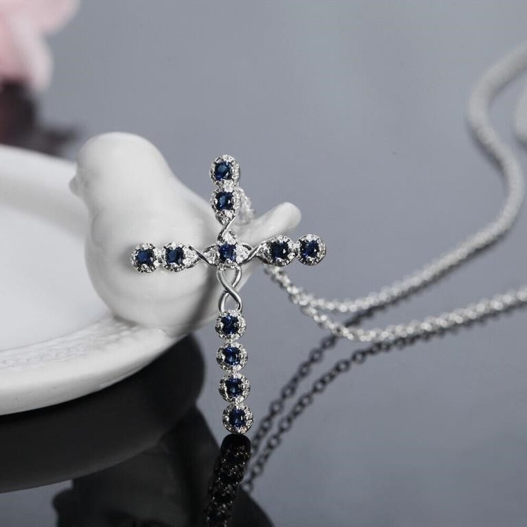 Silver Plated crystal cross Pendant Necklace