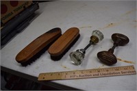 Two Old Door Knobs & Two Brushes