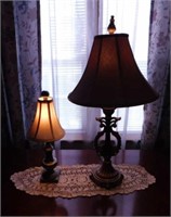 Brass table lamp w/ fabric shade, 35" tall -