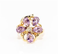 Jewelry 10K Gold Amethyst Flower Ring