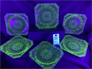 (6) VTG Uranium Glass Jeanette Green Plates