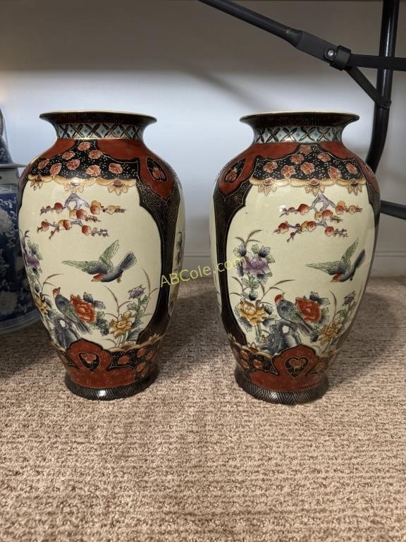 Pair of Large Asian Vases, 14"Tall