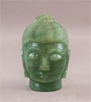 Chinese Fine Green Jade Carved Buddha Head