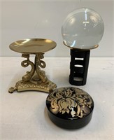 Brass Stand, Glass Ball on Stand, Trinket Box