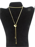 Gold Tone Heart Lariat Style Necklace
