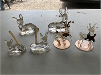 Glass deer and glass deer candle holders