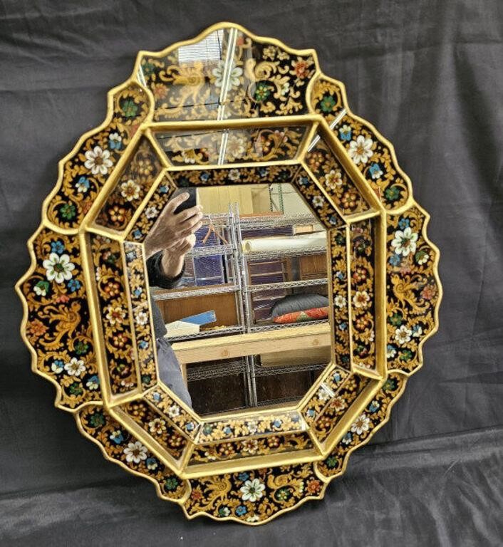 Vintage mirror in reverse-painted gilt wood
