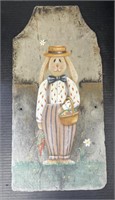 (J) Rabbit Painted On Gray Slate Roofing Tile. 22