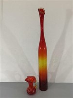 Very Tall Amberina Glass Vase & Tiny Pitcher