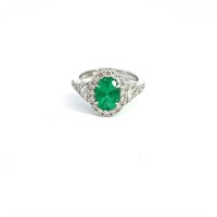 18K WHITE GOLD 1.72CT EMERALD 0.86CT DIAMOND RING