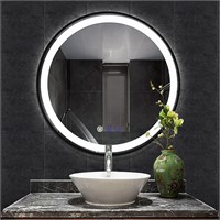 LED Bathroom Mirror with Lights 24'' Round Black F