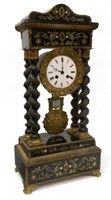 FRENCH PORTICO INLAY & TWIST SUPPORT MANTEL CLOCK