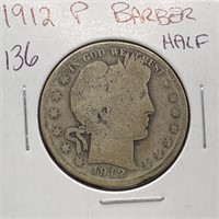 1912 BARBER SILVER HALF DOLLAR