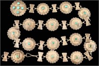 Old Pawn Hammered Silver & Turquoise Concho Belt
