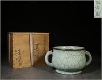 Chinese Glazed Porcelain Burner w Silver Mount