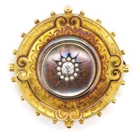 Victorian gold pearl and diamond brooch