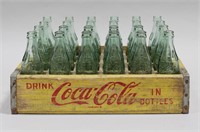 COCA-COLA YELLOW WOODEN CARRIER TRAY WITH BOTTLES
