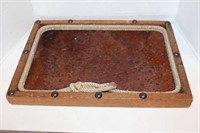Rough Wood Tray Lined with Hide Liner