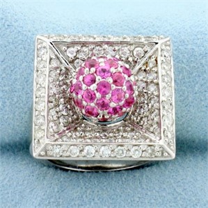 Designer Pink Sapphire and Diamond Ring in 14K Whi