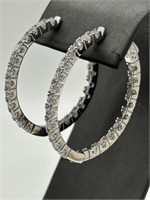 Sterling Silver Fancy CZ Hoop Style Earrings