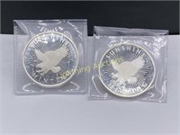 TWO SUNSHINE MINTING .999 FINE SILVER COINS