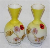 Pair of Glass Vases with Applied Flowers