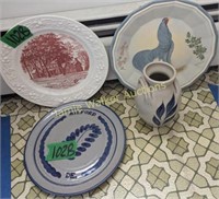 Salt Glaze Milford Plate, Vase. Blue Hen, Parson