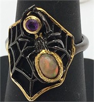 Sterling Silver Opal & Amethyst Ring
