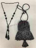 Flapper Style Necklace and Beaded Evening Bag