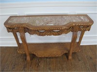 MARBLE TOP SOFA TABLE HEAVILY CARVED NICE SHAPE