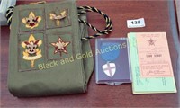 Boy Scout sash, merit badges, cards, award