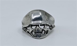 Skull and Helmet Sterling Silver Ring