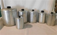 6 Mid Century spun aluminum kitchen canisters