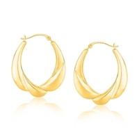 14k Gold Scallop Graduated Oval Hoop Earrings