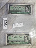 1967 $1 Canadian Bills - Consecutive Serial #'s