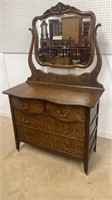 Serpentine Dresser w/ Carved Mirror