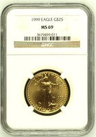 1999 Gold $25 Eagle, NGC MS69