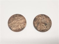 (2) 1916 Great Britain Penny Coins