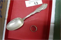 Sterling soup spoon patented 1892 and sterling rin