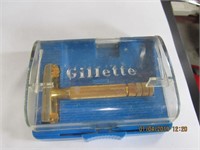 Vtg. Gillette Safety Razor & Case & Blades