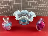 FENTON? BLUE HOBNAIL DISH & MORE