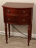 WOODEN BOW FRONT TWO DRAWER SIDE TABLE