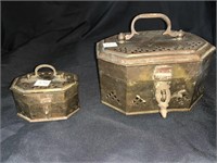 2 VINTAGE BRASS CRICKET BOXES - 3.5 “ AND 6 “