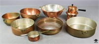 Copper Bowls, Colander & Pans / 9 pc