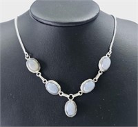 Sterling Silver Blue Chalcedony Cabachon Necklace