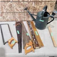 Meat saw, hand saws, sockets, watering can