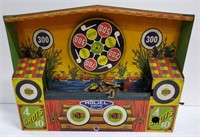 Vintage tin wind up shooting gallery toy, 14 1/8"