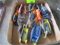 Flat w/allen wrenches, sheet metal cutter, misc