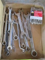 Assorted wrenches, small box of screws